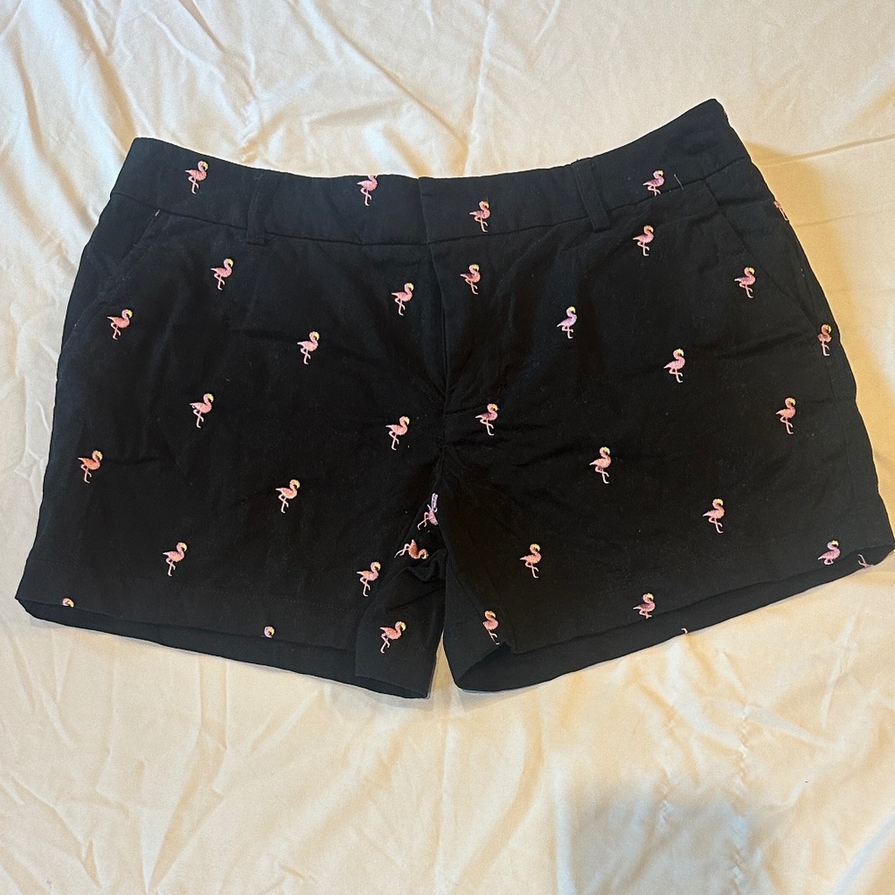Jones & Co Embroidered Pink Flamingo Black WOmen's Shorts Size 6 Jones New York